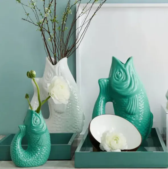 Fisch-Vase & Karaffe aus Keramik 2,7 l – Monsieur Carafon Rainbow Mint