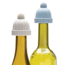 Flaschenverschluss Mütze 2er Set – Flaschenstopfen BEANIE hellgrau & blau