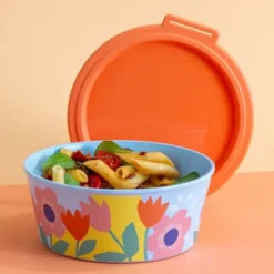 Frischhaltedose mit Deckel 1300 ml – runde Snackbox mit bunten Blumenmuster