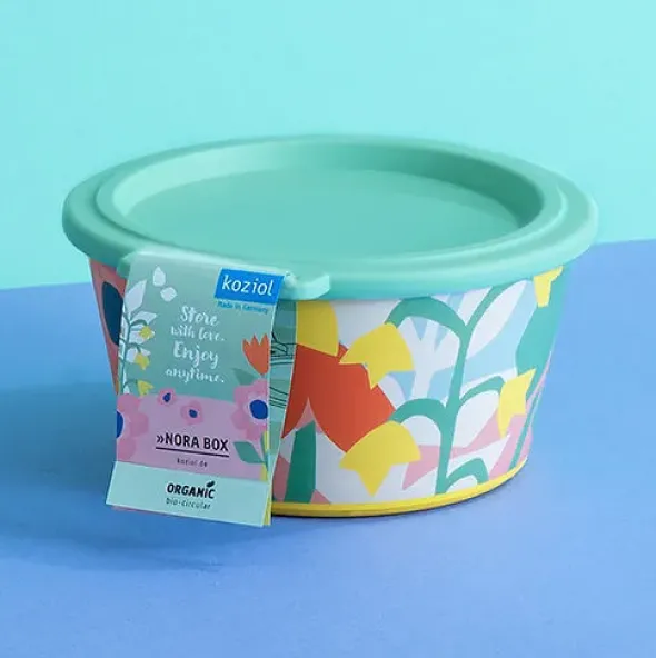 Frischhaltedose mit Deckel 700 ml – runde Snackbox mit buntem Blumenmuster