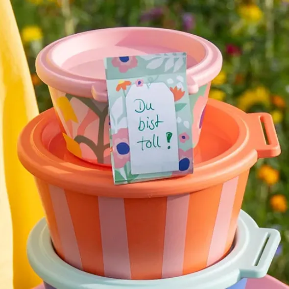 Frischhaltedose mit Deckel 700 ml – runde Snackbox mit buntem Blumenmuster