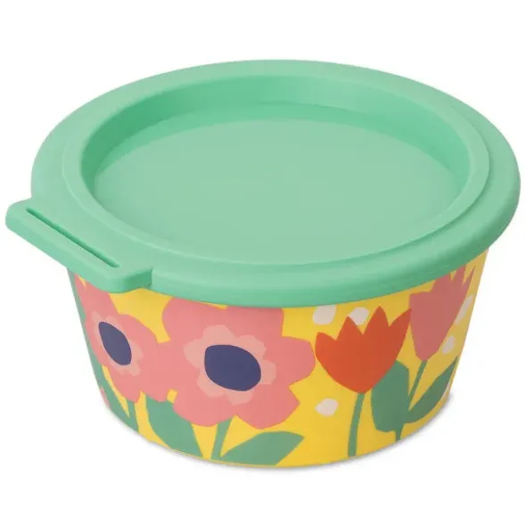 Frischhaltedose mit Deckel 700 ml – runde Snackbox mit buntem Blumenmuster