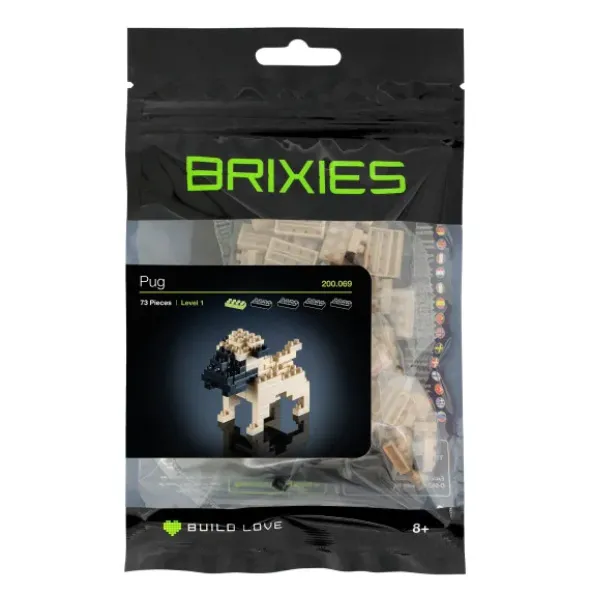 Geschenkbeutel mit BRIXIES Klemmbausatz MOPS - 73 Bausteine | Level 1