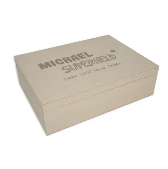 Geschenkverpackung Holzbox mit Gravur, Superheld + Name