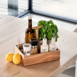 Gewürzkiste aus Eiche mit Tragegriff – Holz Ordnungsbox groß 30 x 22 cm