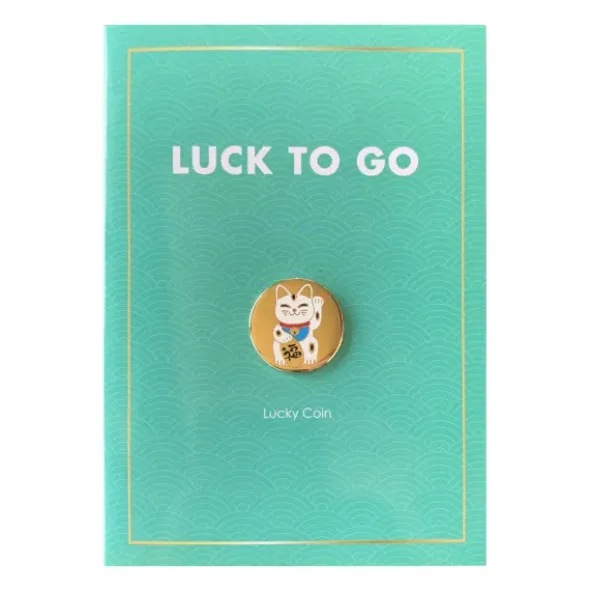 Glücksmünze Glückskatze + Grußkarte LUCK TO GO