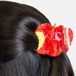 Haarklammer Apfel rot – großer Haarclip angebissener Apfel 6,5 cm