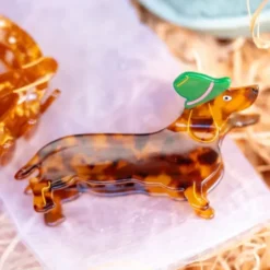 Haarklammer Dackel 9 x 5 cm, bayerischer Dachshund mit Hut