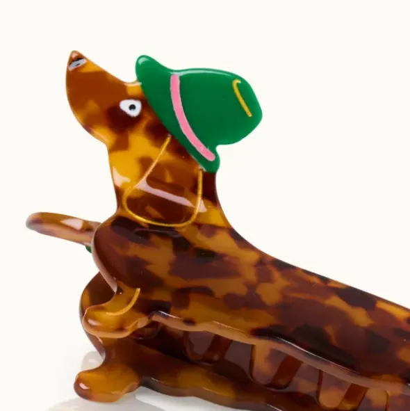 Haarklammer Dackel 9 x 5 cm, bayerischer Dachshund mit Hut