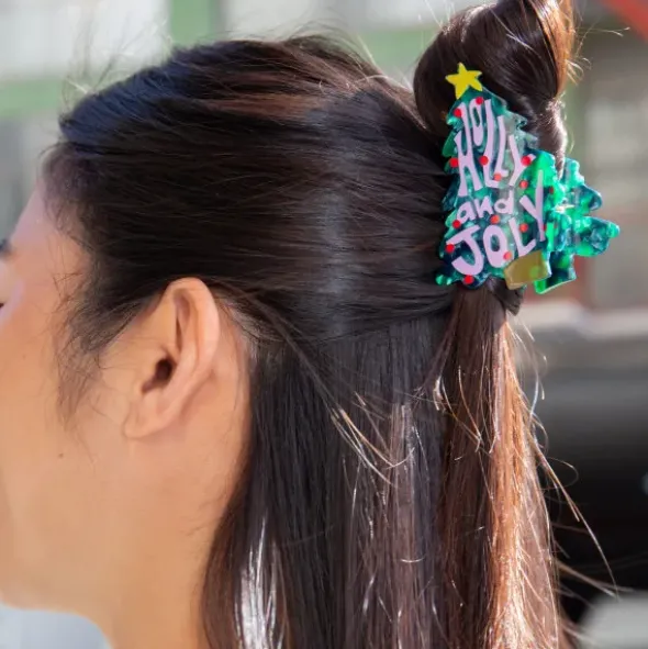 Haarklammer Weihnachtsbaum Holly and Joly – großer Haarclip 8 cm aus Kunststoff