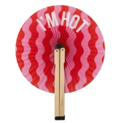 Handfächer Pai Pai I`M HOT Rot-Rosa – klappbarer Fächer rund mit Holzgriff