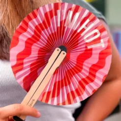 Handfächer Pai Pai I`M HOT Rot-Rosa – klappbarer Fächer rund mit Holzgriff