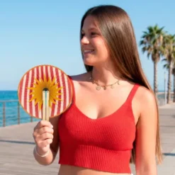 Handfächer Pai Pai Sonne – klappbarer Fächer rund mit Holzgriff