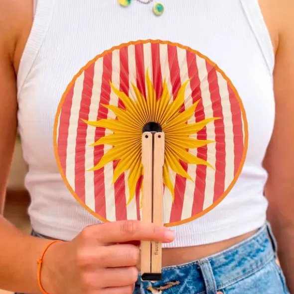 Handfächer Pai Pai Sonne – klappbarer Fächer rund mit Holzgriff