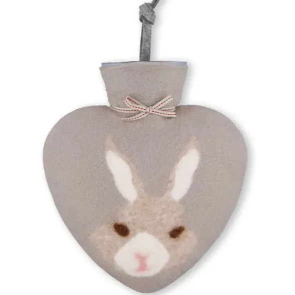 Herz Wärmflasche aus Filz - HASE BUNNY, nebelgrau