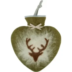 Herz Wärmflasche aus Filz - HIRSCH, waldgrün