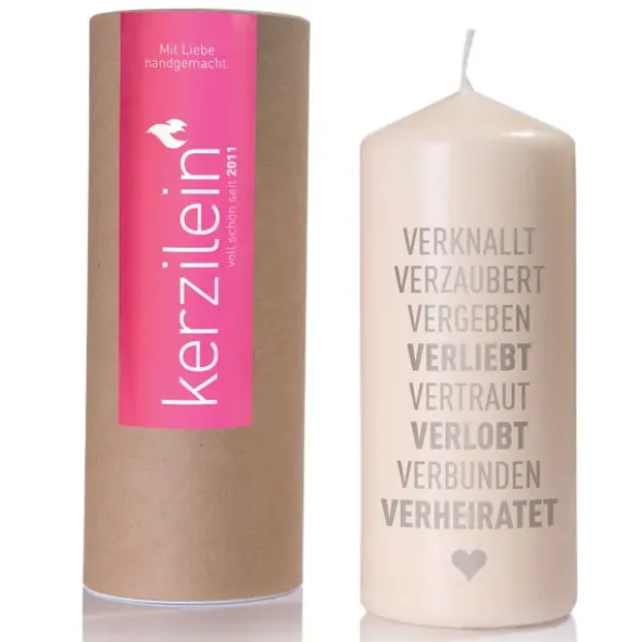 Hochzeitskerze - verknallt ... verliebt ... verheiratet, grau