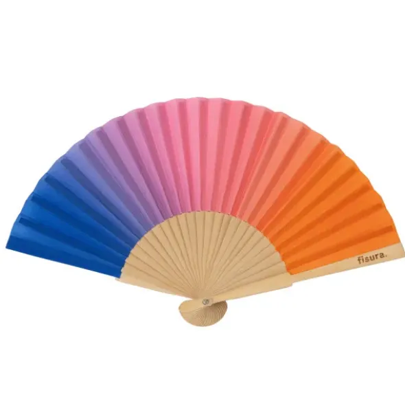 Holzfächer 34,5 cm bunt - Handfächer mit Textilbespannung & Trageschlaufe