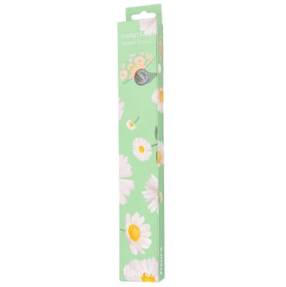 Holzfächer 42 cm Gänseblümchen - Handfächer mit Textilbespannung & Trageschlaufe