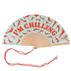 Holzfächer 42 cm I`M CHILLING - Handfächer mit Textilbespannung & Trageschlaufe