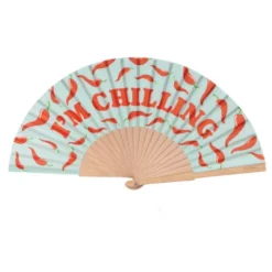 Holzfächer 42 cm I`M CHILLING - Handfächer mit Textilbespannung & Trageschlaufe