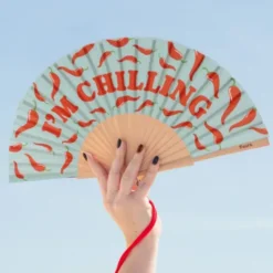 Holzfächer 42 cm I`M CHILLING - Handfächer mit Textilbespannung & Trageschlaufe