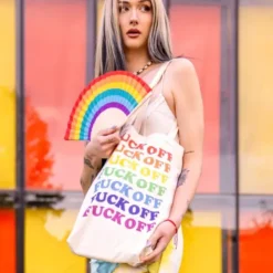 Holzfächer 42 cm Regenbogen bunt - Handfächer mit Textilbespannung & Trageschlaufe