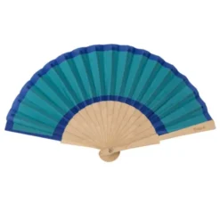 Holzfächer 34,5 cm Türkis-Blau - Handfächer mit Textilbespannung & Trageschlaufe