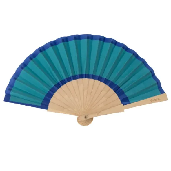 Holzfächer 34,5 cm Türkis-Blau - Handfächer mit Textilbespannung & Trageschlaufe