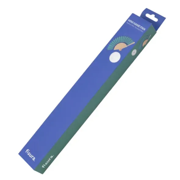 Holzfächer 34,5 cm Türkis-Blau - Handfächer mit Textilbespannung & Trageschlaufe