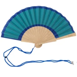 Holzfächer 34,5 cm Türkis-Blau - Handfächer mit Textilbespannung & Trageschlaufe
