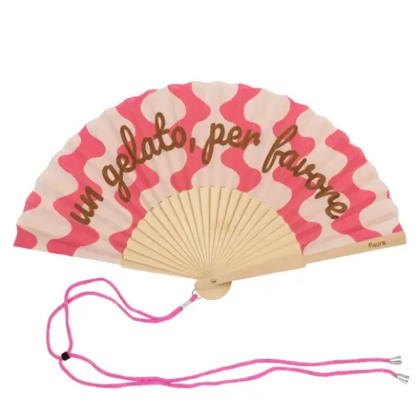Holzfächer 42 cm UN GELATO PER FAVORE - Handfächer mit Textilbespannung & Trageschlaufe