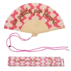 Holzfächer 42 cm UN GELATO PER FAVORE - Handfächer mit Textilbespannung & Trageschlaufe