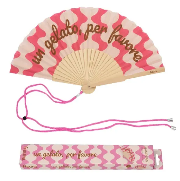 Holzfächer 42 cm UN GELATO PER FAVORE - Handfächer mit Textilbespannung & Trageschlaufe