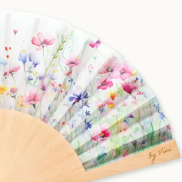 Holzfächer Seide - Handfächer Blumen