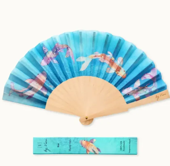 Holzfächer Seide - Handfächer Koi Fische