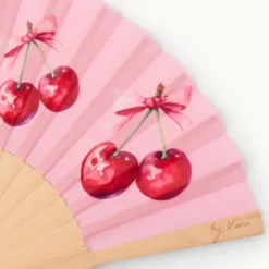 Holzfächer Seide - Handfächer mit Kirschenmotiv