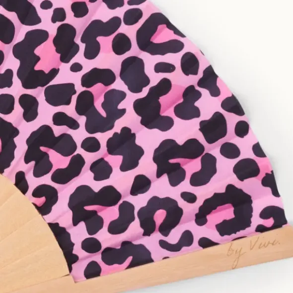 Holzfächer Seide - Handfächer Pink Leopard