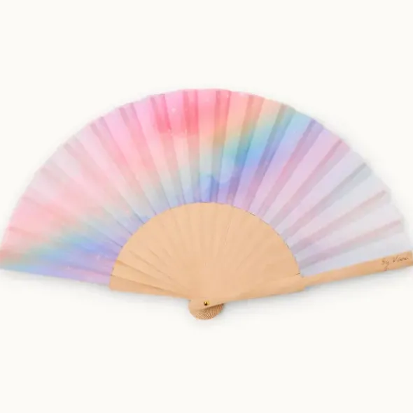 Holzfächer Seide - Handfächer Regenbogen