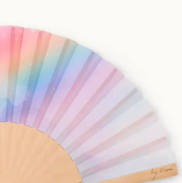 Holzfächer Seide - Handfächer Regenbogen