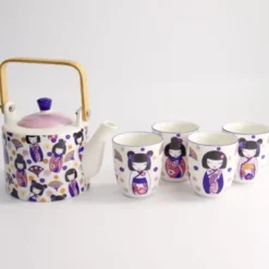 Japanisches Tee Geschirr Set – Teekanne mit Teesieb und 4 Teebechern