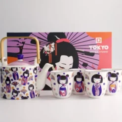 Japanisches Tee Geschirr Set – Teekanne mit Teesieb und 4 Teebechern