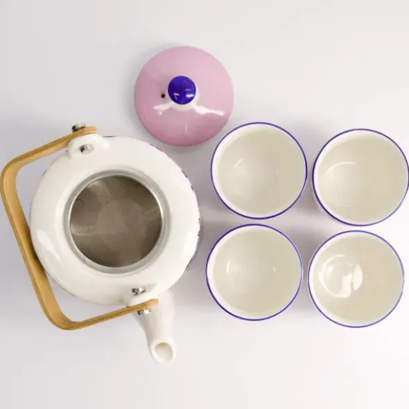 Japanisches Tee Geschirr Set – Teekanne mit Teesieb und 4 Teebechern