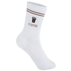 Kaffee Socken Gr. 36-39 - weiße Motivsocken mit gesticktem Coffee to go Becher und Schriftzug