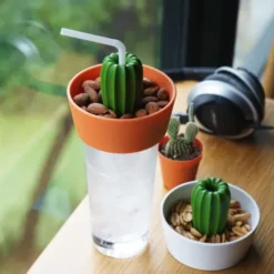 Kaktus Snackschale + Glas Abdeckung CACNUTS weiß-grün