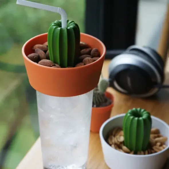 Kaktus Snackschale + Glas Abdeckung CACNUTS weiß-grün