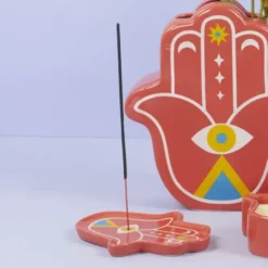 Keramik Räucherstäbchenhalter - Lucky Hand, rot