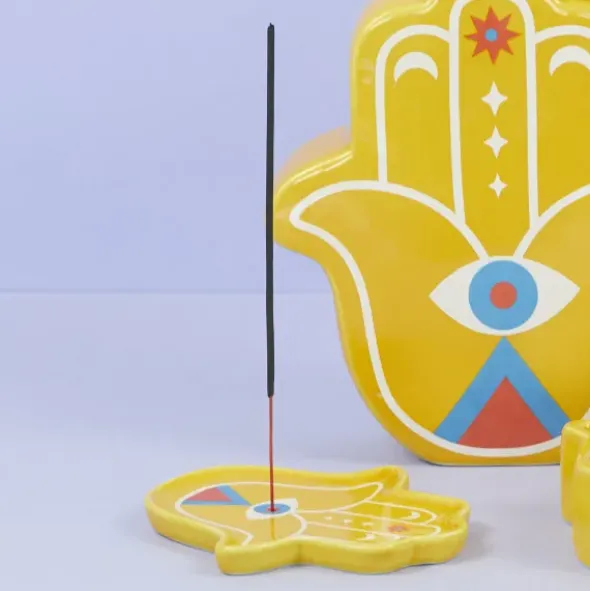 Keramik Räucherstäbchenhalter - Lucky Hand, gelb