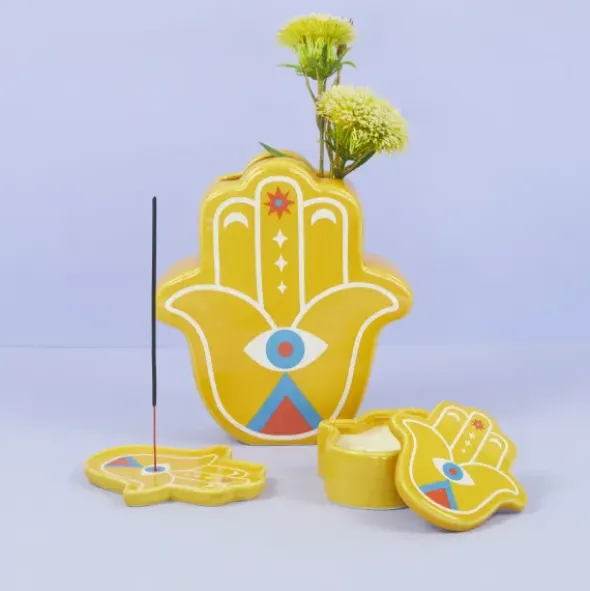Keramik Räucherstäbchenhalter - Lucky Hand, gelb