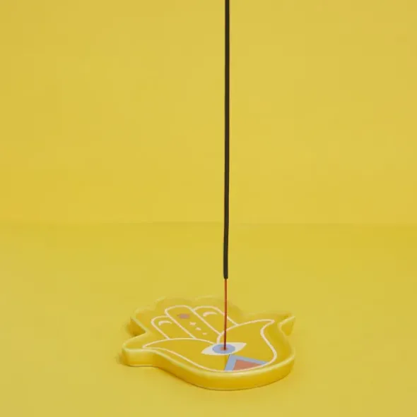 Keramik Räucherstäbchenhalter - Lucky Hand, gelb
